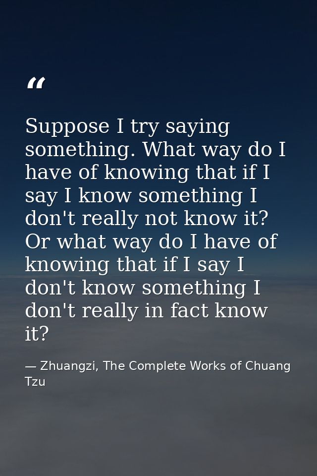 Suppose I try saying something. What way do I have of knowing that if I say I know something I don't really not know it? — Zhuangzi, The Complete Works of Chuang Tzu
