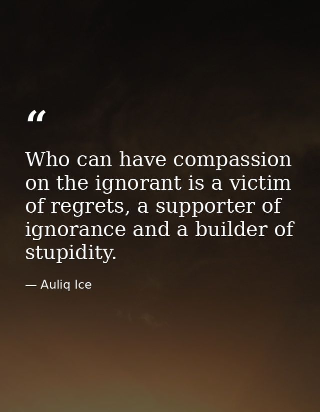 Who can have compassion on the ignorant is a victim of regrets, a supporter of ignorance and a builder of stupidity. — Auliq Ice