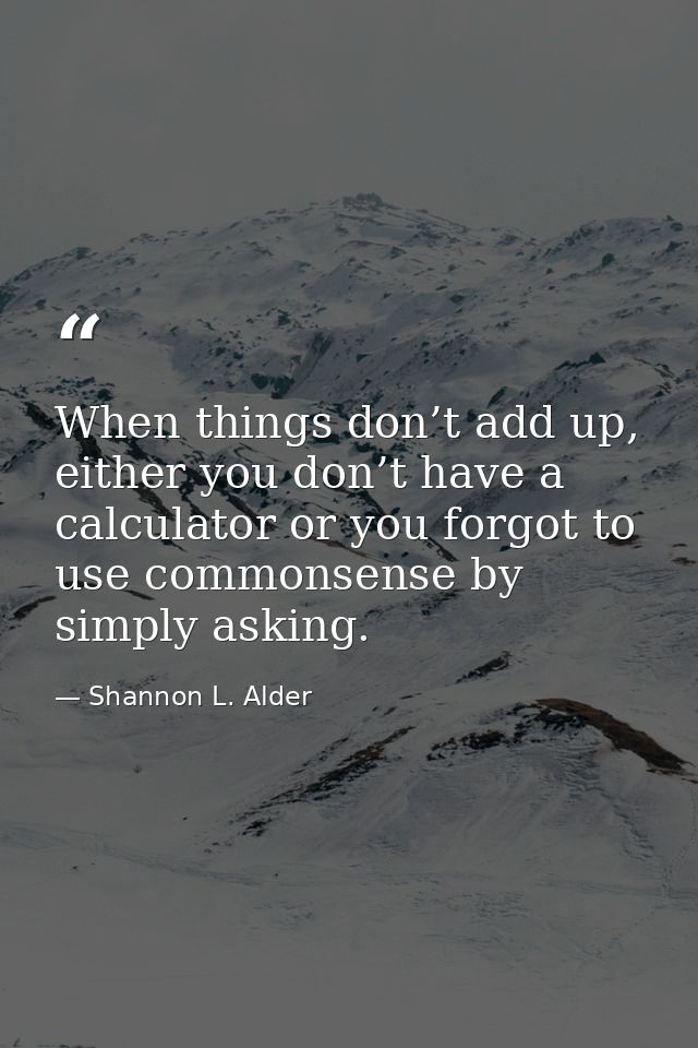 When things don’t add up, either you don’t have a calculator or you forgot to use commonsense by simply asking. — Shannon L. Alder