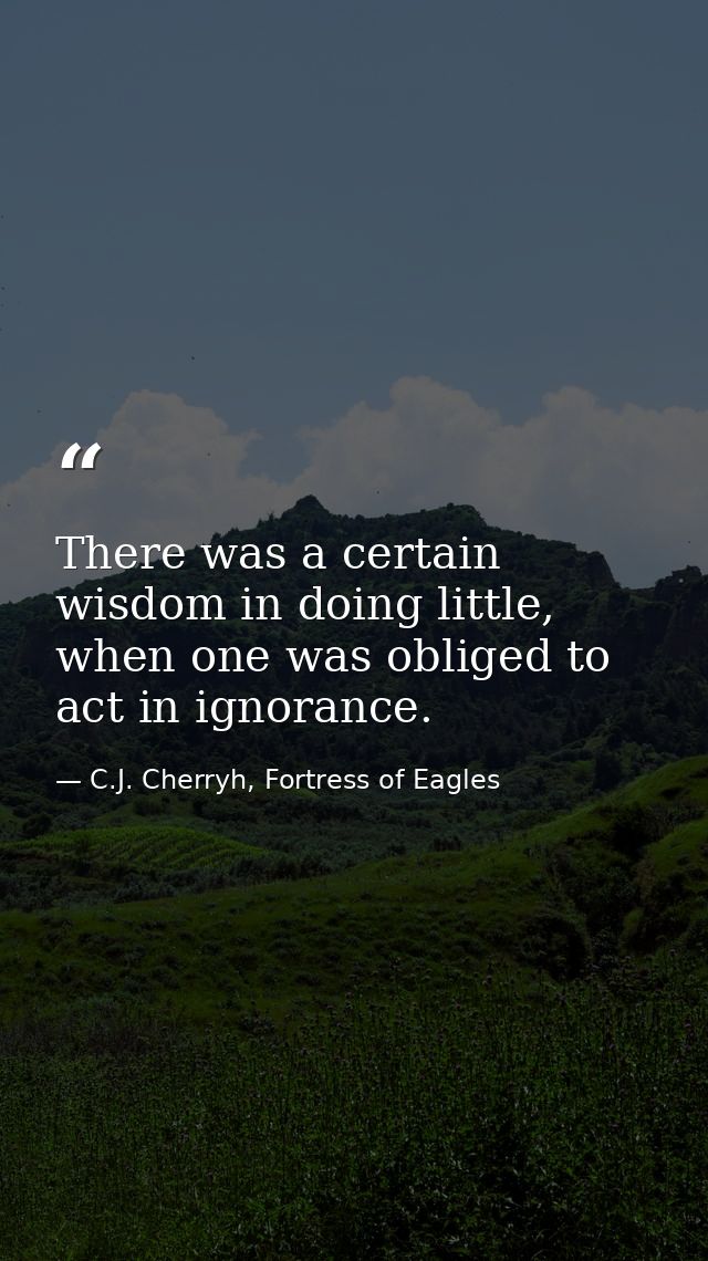 There was a certain wisdom in doing little, when one was obliged to act in ignorance. — C.J. Cherryh, Fortress of Eagles