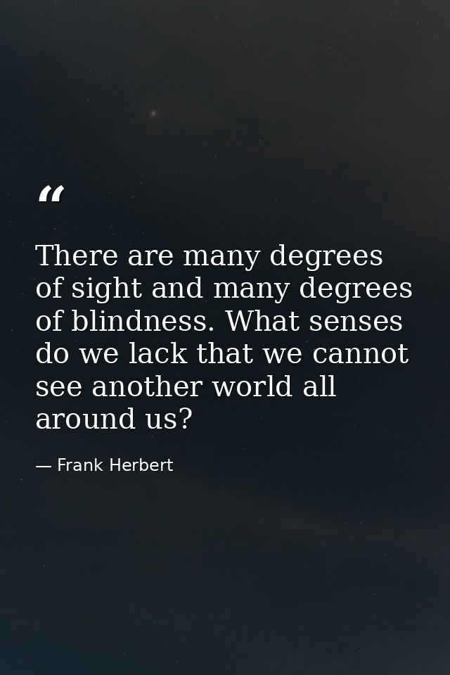 There are many degrees of sight and many degrees of blindness. What senses do we lack that we cannot see another world a — Frank Herbert