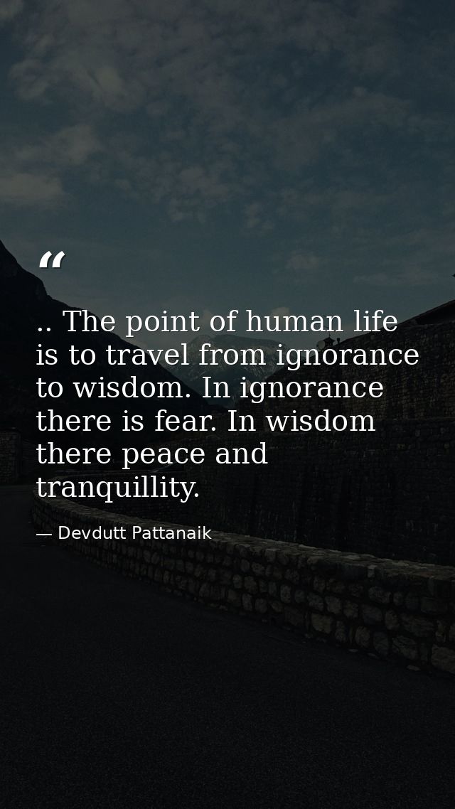 .. The point of human life is to travel from ignorance to wisdom. In ignorance there is fear. In wisdom there peace and  — Devdutt Pattanaik