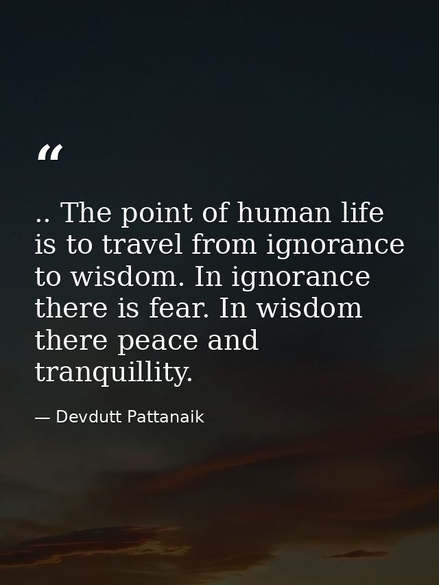 .. The point of human life is to travel from ignorance to wisdom. In ignorance there is fear. In wisdom there peace and  — Devdutt Pattanaik