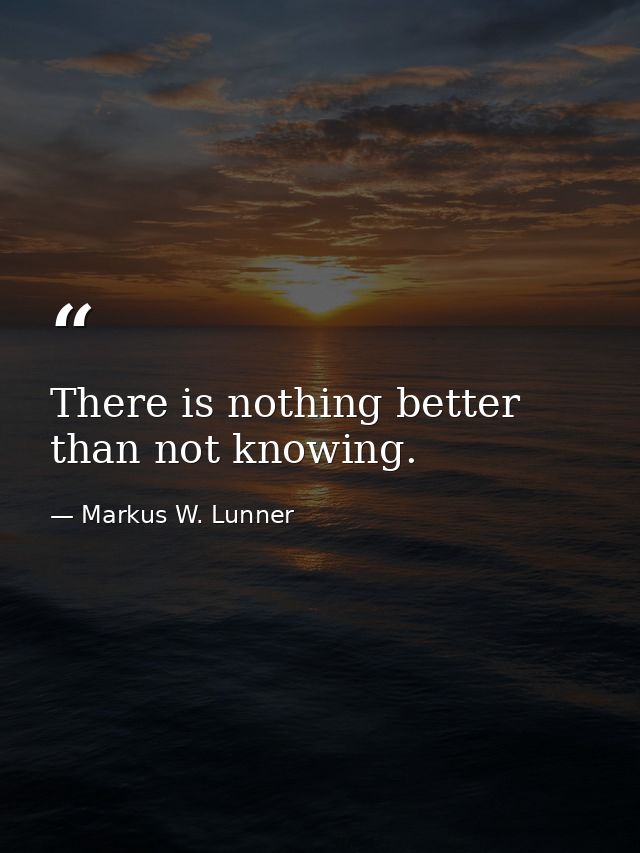 There is nothing better than not knowing. — Markus W. Lunner