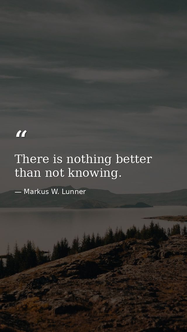 There is nothing better than not knowing. — Markus W. Lunner