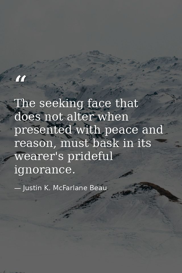 The seeking face that does not alter when presented with peace and reason, must bask in its wearer's prideful ignorance. — Justin K. McFarlane Beau