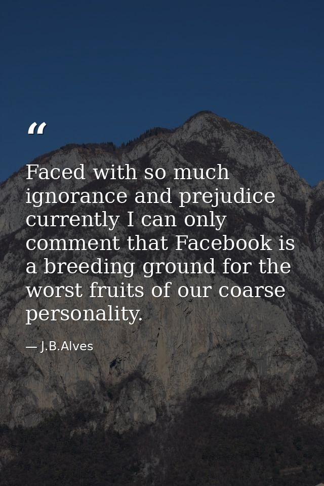 Faced with so much ignorance and prejudice currently I can only comment that Facebook is a breeding ground for the worst — J.B.Alves