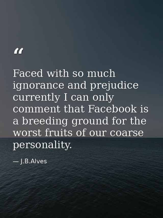 Faced with so much ignorance and prejudice currently I can only comment that Facebook is a breeding ground for the worst — J.B.Alves