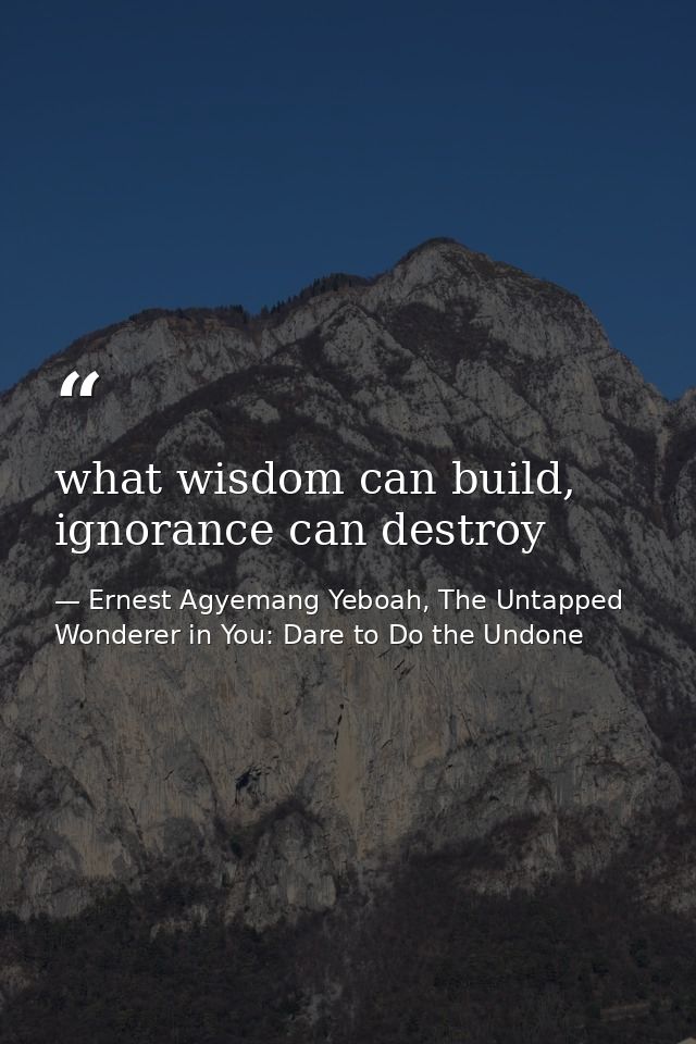 what wisdom can build, ignorance can destroy — Ernest Agyemang Yeboah, The Untapped Wonderer in You: Dare to Do the Undone