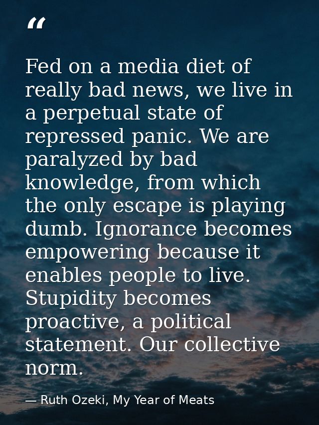 Fed on a media diet of really bad news, we live in a perpetual state of repressed panic. We are paralyzed by bad knowled — Ruth Ozeki, My Year of Meats