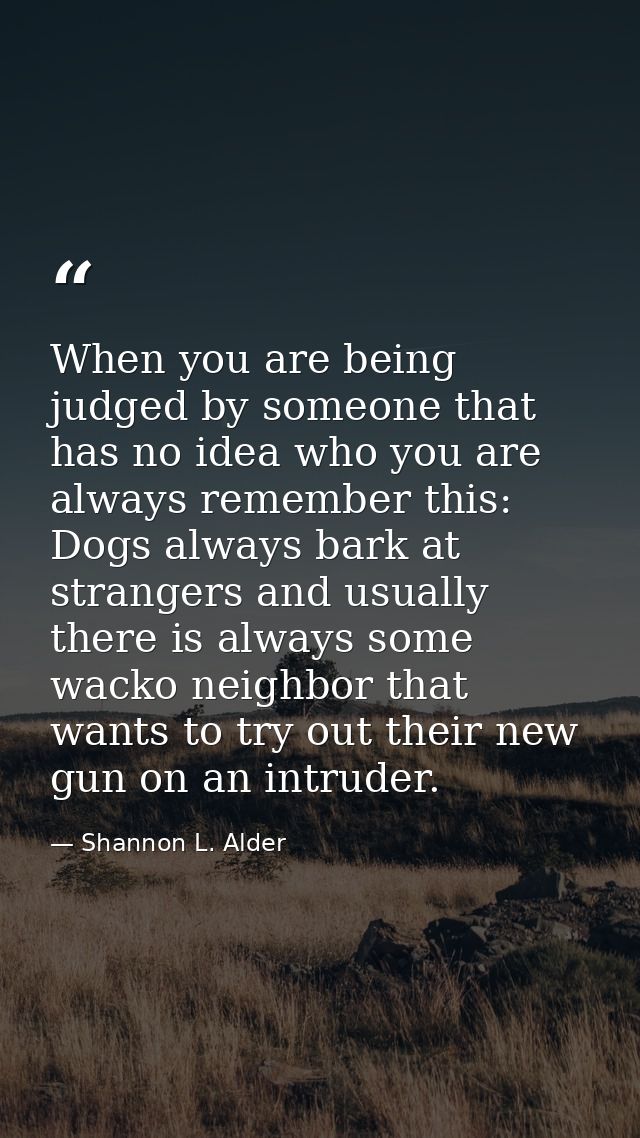 When you are being judged by someone that has no idea who you are always remember this: Dogs always bark at strangers an — Shannon L. Alder