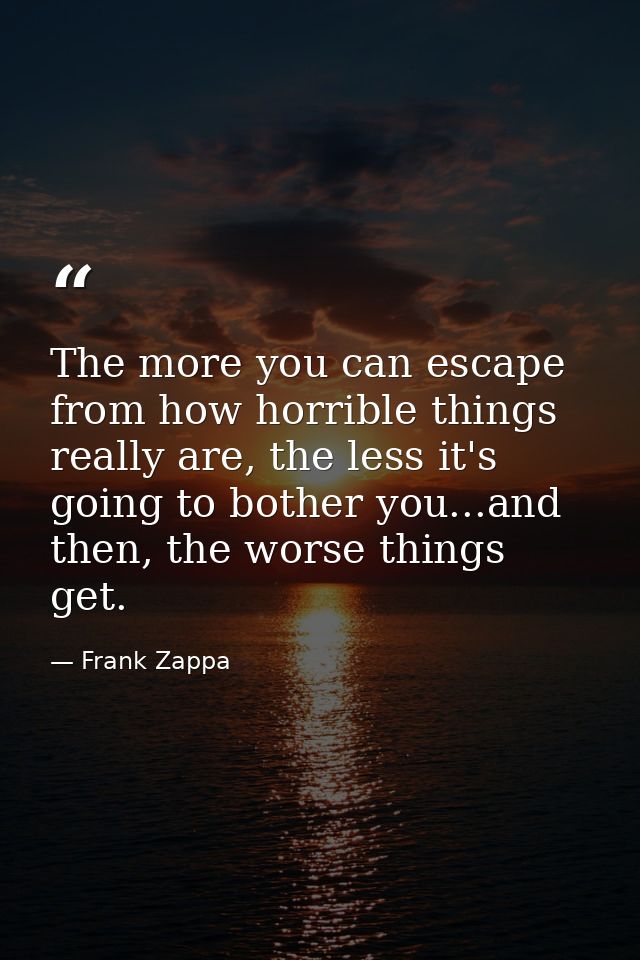 The more you can escape from how horrible things really are, the less it's going to bother you...and then, the worse thi — Frank Zappa