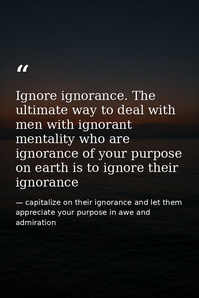 Ignore ignorance. The ultimate way to deal with men with ignorant mentality who are ignorance of your purpose on earth i — capitalize on their ignorance and let them appreciate your purpose in awe and admiration
