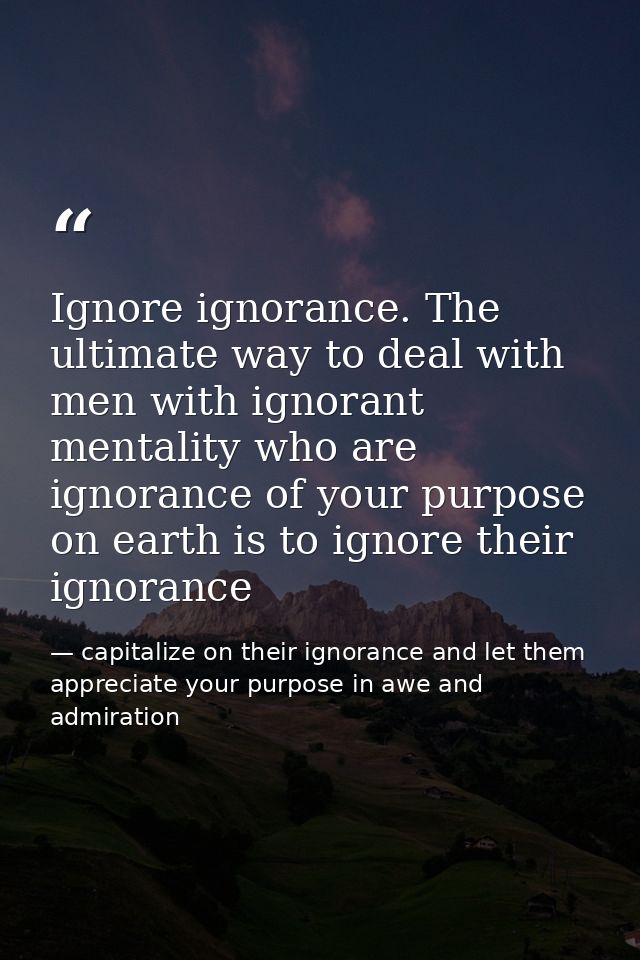 Ignore ignorance. The ultimate way to deal with men with ignorant mentality who are ignorance of your purpose on earth i — capitalize on their ignorance and let them appreciate your purpose in awe and admiration