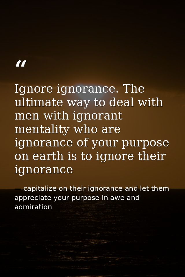 Ignore ignorance. The ultimate way to deal with men with ignorant mentality who are ignorance of your purpose on earth i — capitalize on their ignorance and let them appreciate your purpose in awe and admiration