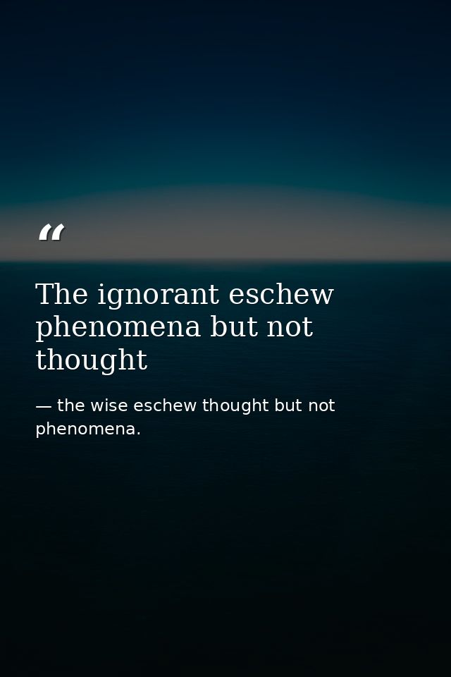 The ignorant eschew phenomena but not thought — the wise eschew thought but not phenomena.