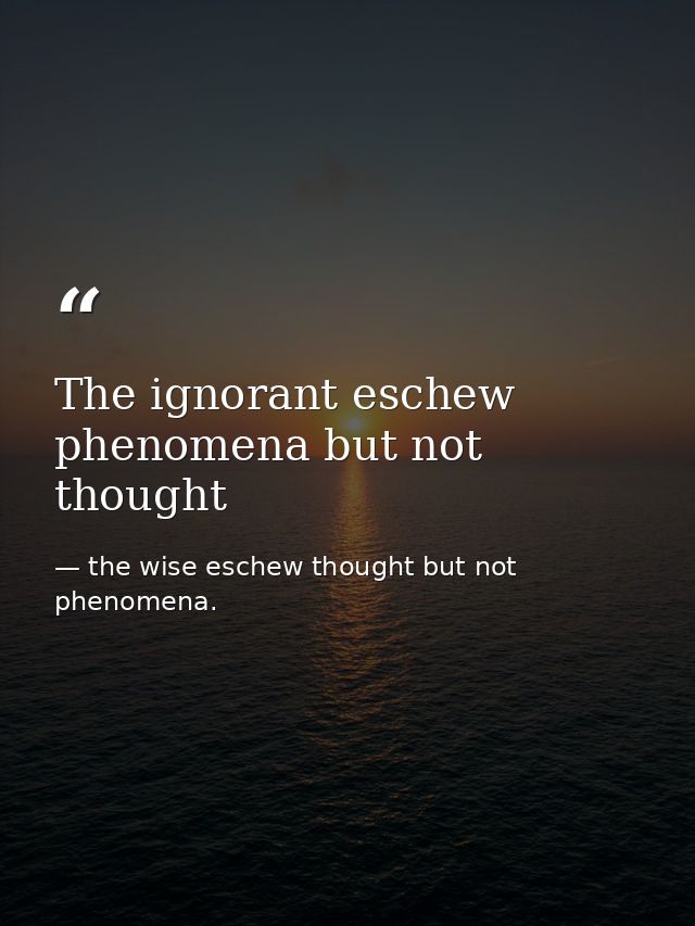 The ignorant eschew phenomena but not thought — the wise eschew thought but not phenomena.