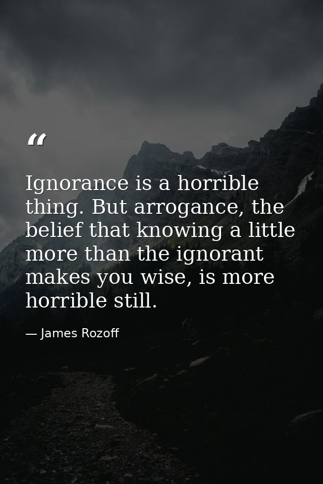 Ignorance is a horrible thing. But arrogance, the belief that knowing a little more than the ignorant makes you wise, is — James Rozoff