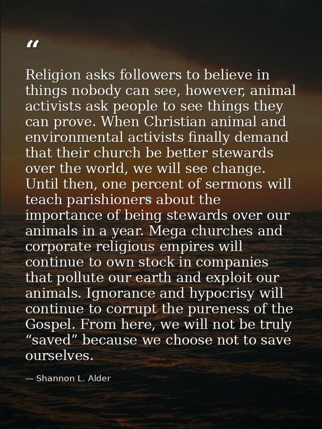 Religion asks followers to believe in things nobody can see, however, animal activists ask people to see things they can — Shannon L. Alder