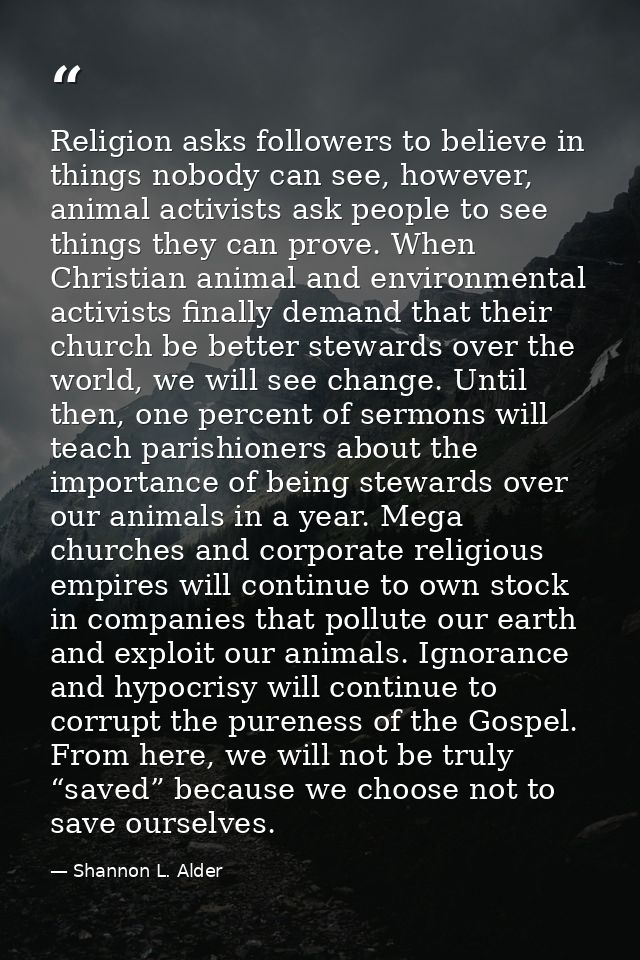 Religion asks followers to believe in things nobody can see, however, animal activists ask people to see things they can — Shannon L. Alder