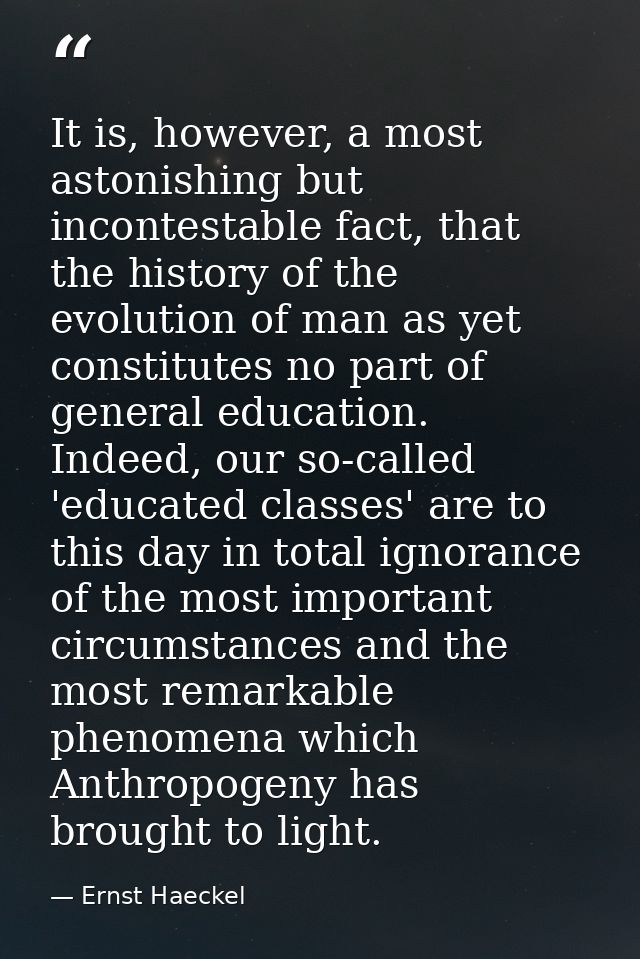 It is, however, a most astonishing but incontestable fact, that the history of the evolution of man as yet constitutes n — Ernst Haeckel