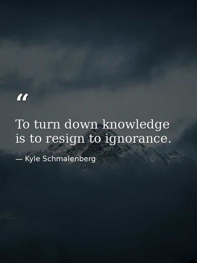 To turn down knowledge is to resign to ignorance. — Kyle Schmalenberg