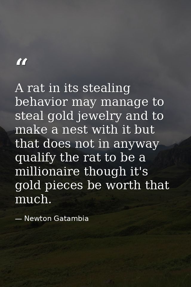A rat in its stealing behavior may manage to steal gold jewelry and to make a nest with it but that does not in anyway q — Newton Gatambia