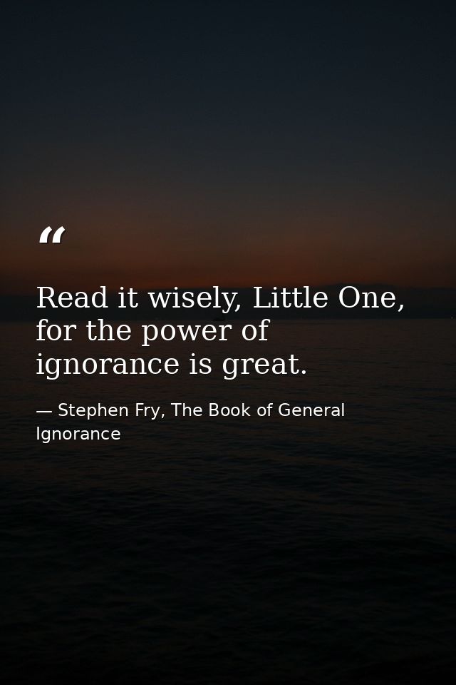 Read it wisely, Little One, for the power of ignorance is great. — Stephen Fry, The Book of General Ignorance