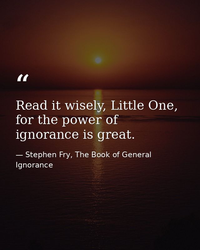 Read it wisely, Little One, for the power of ignorance is great. — Stephen Fry, The Book of General Ignorance