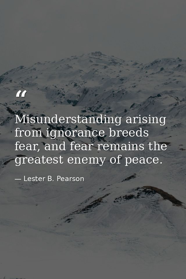 Misunderstanding arising from ignorance breeds fear, and fear remains the greatest enemy of peace. — Lester B. Pearson
