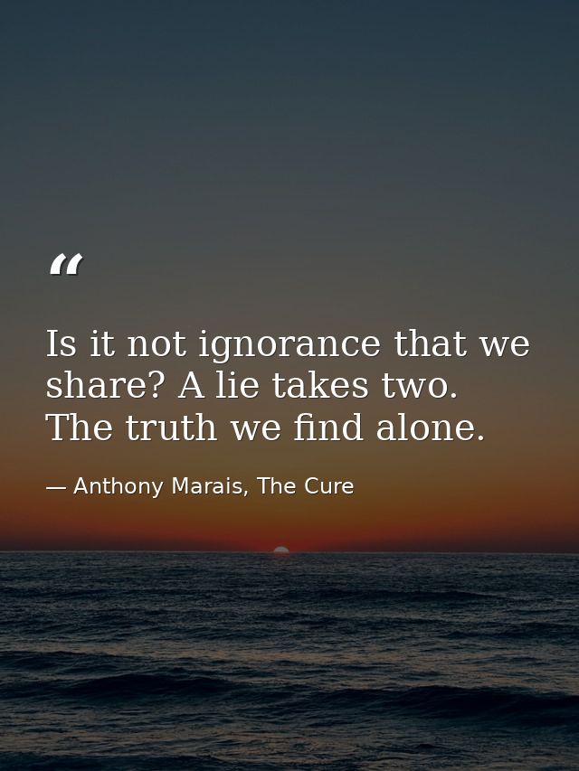 Is it not ignorance that we share? A lie takes two. The truth we find alone. — Anthony Marais, The Cure