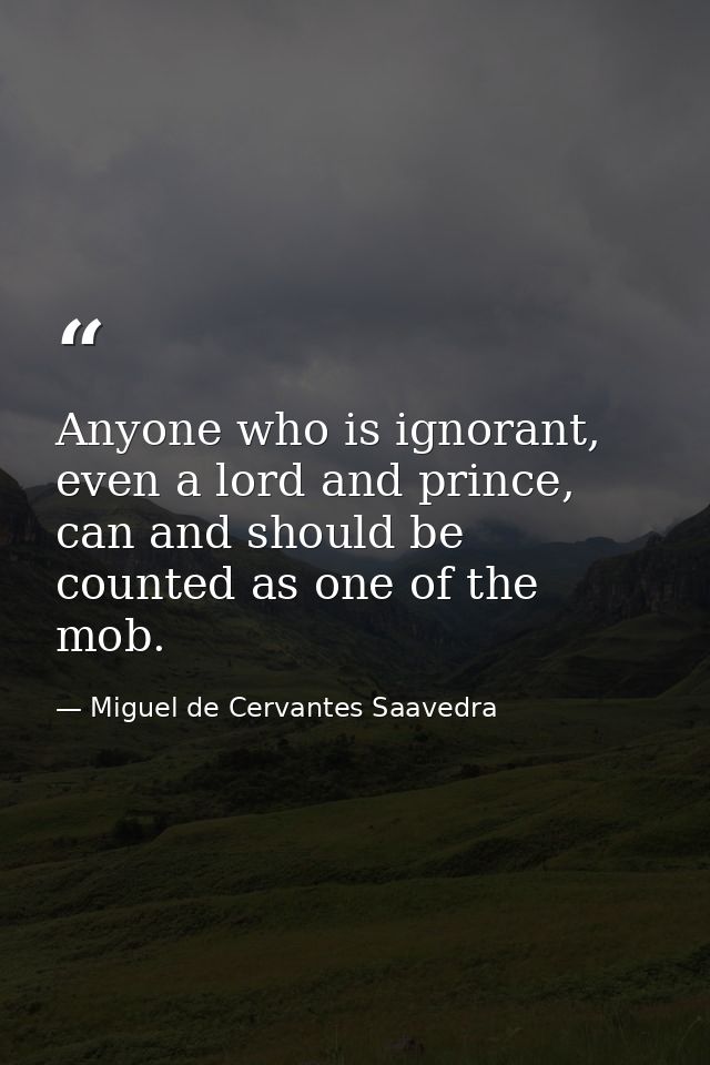 Anyone who is ignorant, even a lord and prince, can and should be counted as one of the mob. — Miguel de Cervantes Saavedra