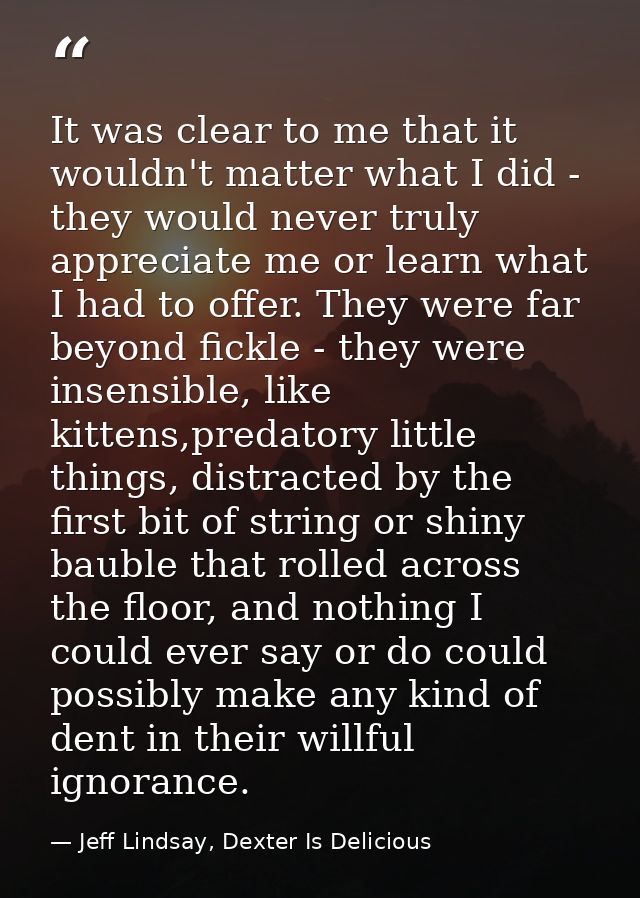 It was clear to me that it wouldn't matter what I did - they would never truly appreciate me or learn what I had to offe — Jeff Lindsay, Dexter Is Delicious