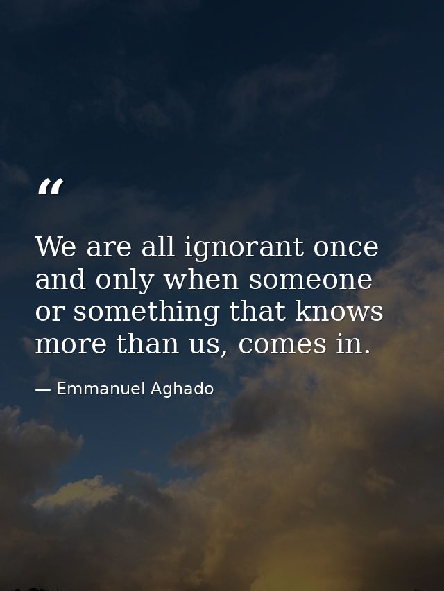 We are all ignorant once and only when someone or something that knows more than us, comes in. — Emmanuel Aghado