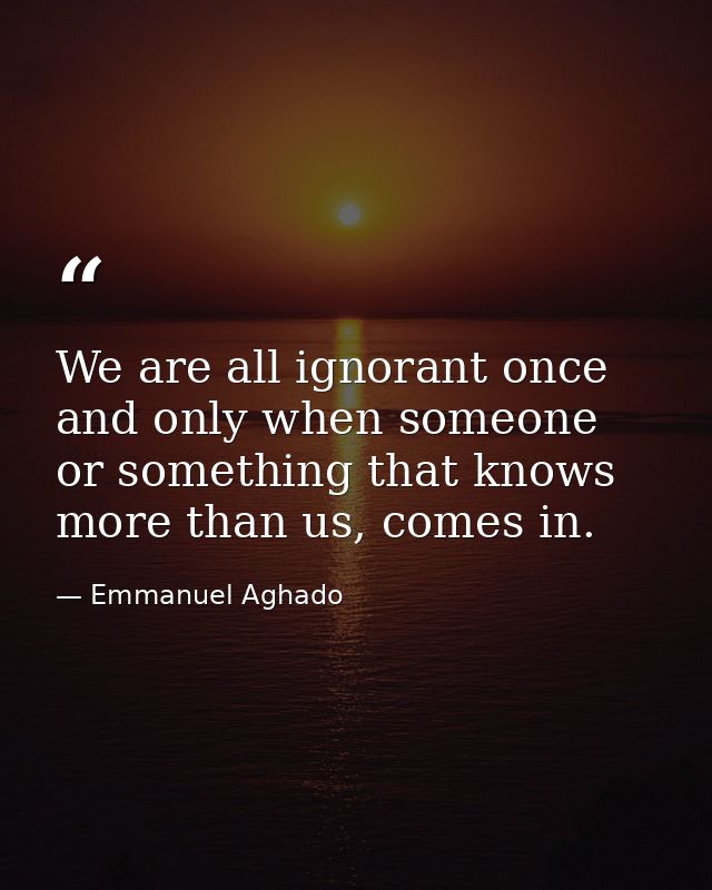 We are all ignorant once and only when someone or something that knows more than us, comes in. — Emmanuel Aghado