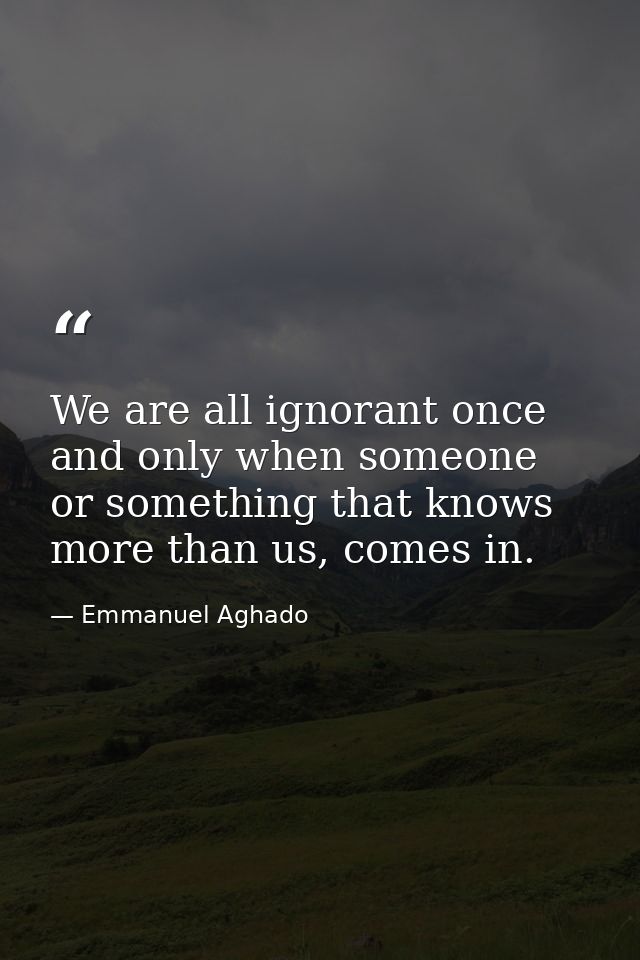 We are all ignorant once and only when someone or something that knows more than us, comes in. — Emmanuel Aghado