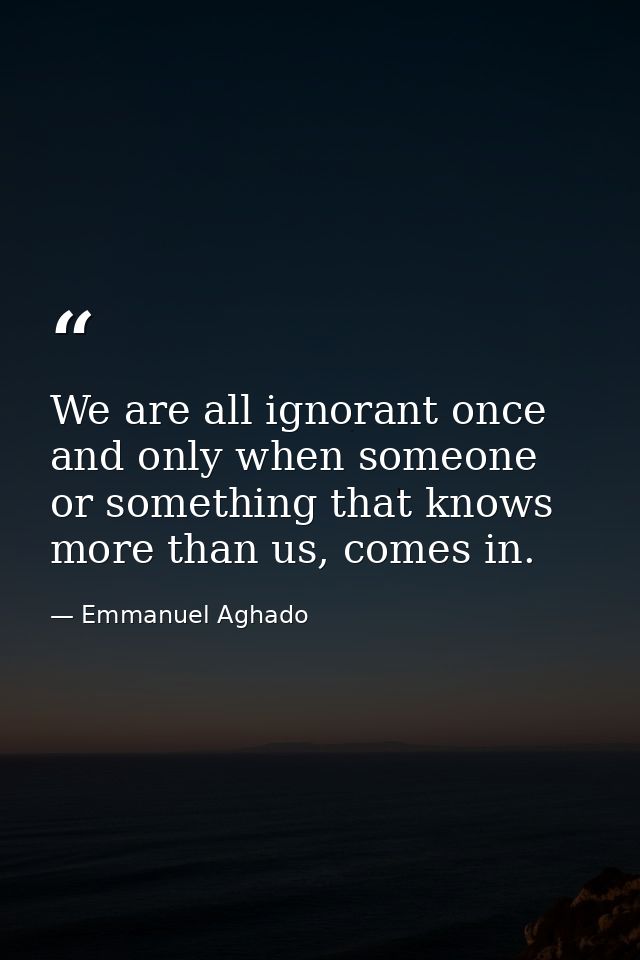We are all ignorant once and only when someone or something that knows more than us, comes in. — Emmanuel Aghado