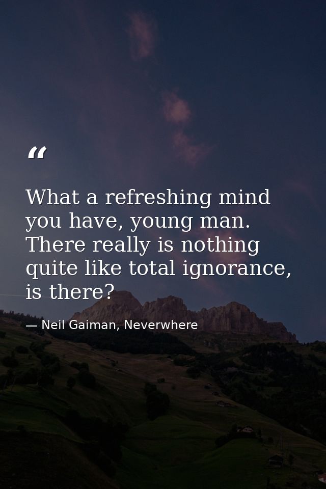 What a refreshing mind you have, young man. There really is nothing quite like total ignorance, is there? — Neil Gaiman, Neverwhere