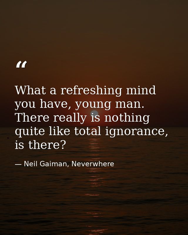 What a refreshing mind you have, young man. There really is nothing quite like total ignorance, is there? — Neil Gaiman, Neverwhere