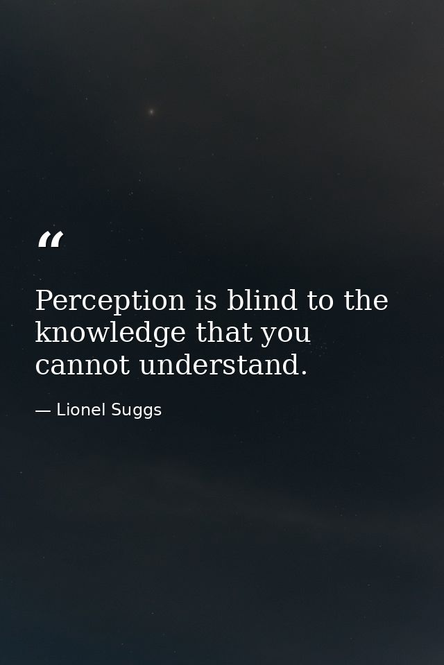 Perception is blind to the knowledge that you cannot understand. — Lionel Suggs