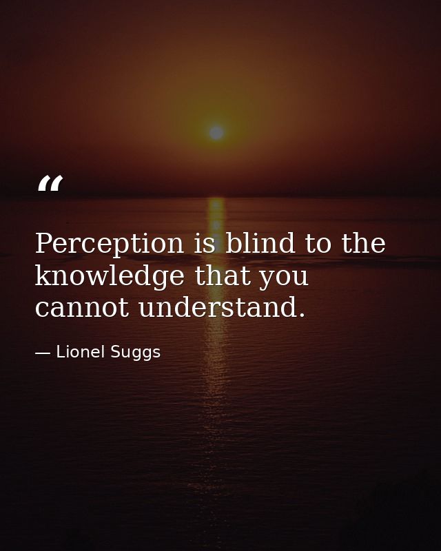 Perception is blind to the knowledge that you cannot understand. — Lionel Suggs