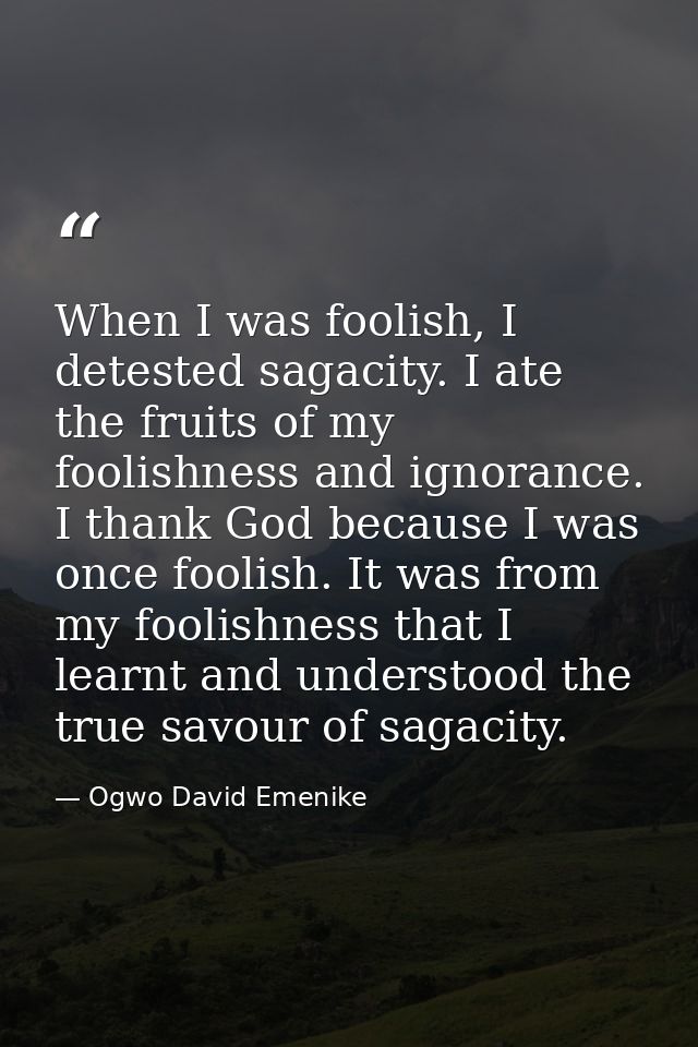 When I was foolish, I detested sagacity. I ate the fruits of my foolishness and ignorance. I thank God because I was onc — Ogwo David Emenike