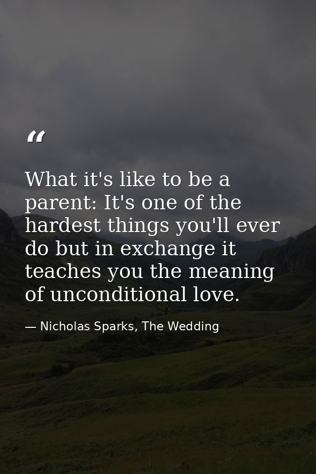 What it's like to be a parent: It's one of the hardest things you'll ever do but in exchange it teaches you the meaning  — Nicholas Sparks, The Wedding