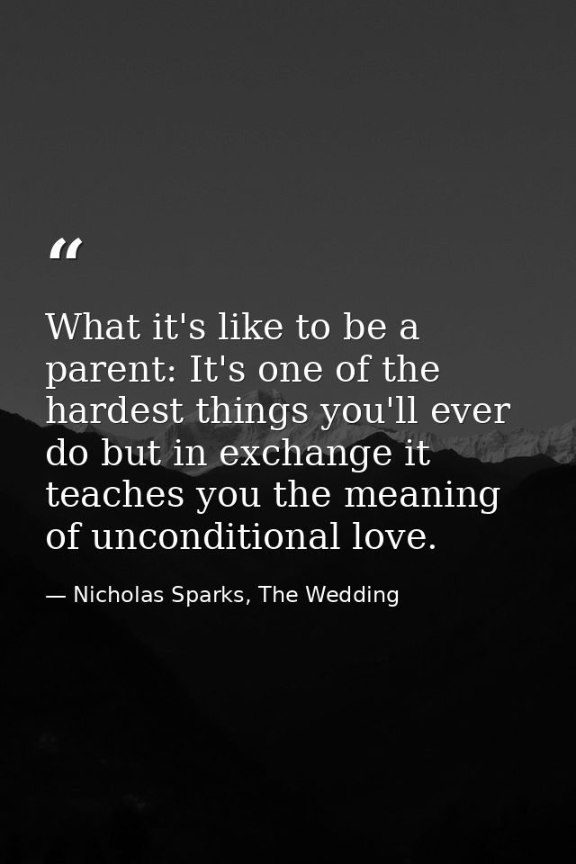 What it's like to be a parent: It's one of the hardest things you'll ever do but in exchange it teaches you the meaning  — Nicholas Sparks, The Wedding