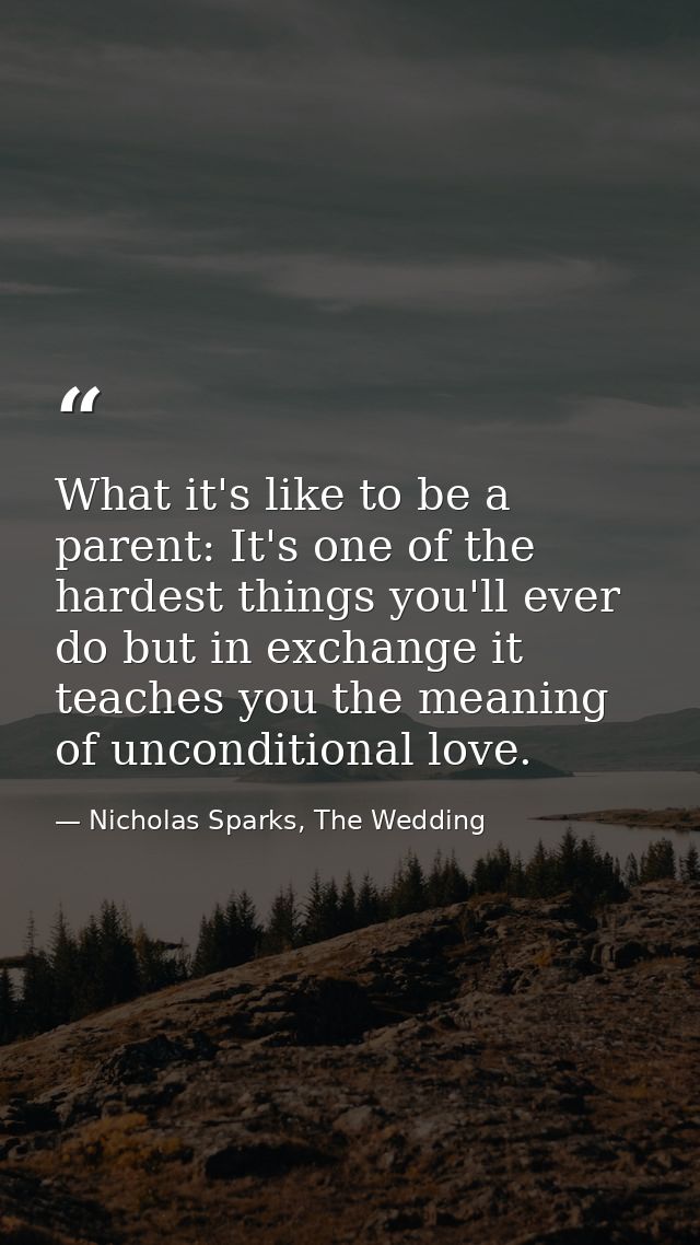 What it's like to be a parent: It's one of the hardest things you'll ever do but in exchange it teaches you the meaning  — Nicholas Sparks, The Wedding