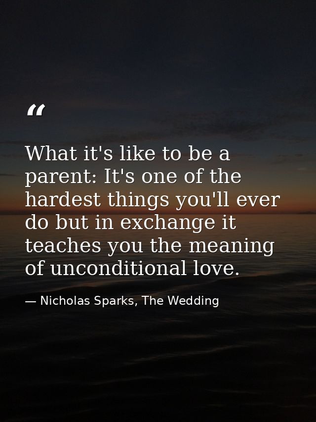 What it's like to be a parent: It's one of the hardest things you'll ever do but in exchange it teaches you the meaning  — Nicholas Sparks, The Wedding
