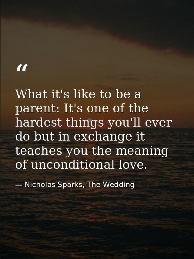 What it's like to be a parent: It's one of the hardest things you'll ever do but in exchange it teaches you the meaning  — Nicholas Sparks, The Wedding