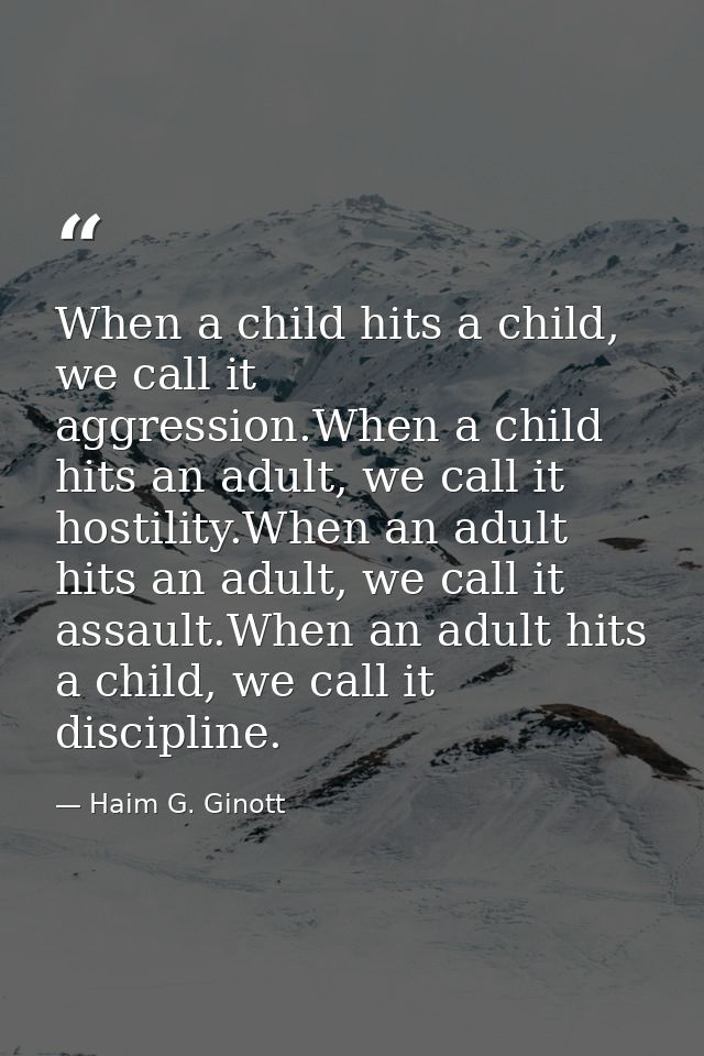 When a child hits a child, we call it aggression.When a child hits an adult, we call it hostility.When an adult hits an  — Haim G. Ginott