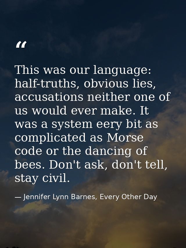 This was our language: half-truths, obvious lies, accusations neither one of us would ever make. It was a system eery bi — Jennifer Lynn Barnes, Every Other Day