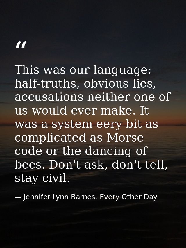 This was our language: half-truths, obvious lies, accusations neither one of us would ever make. It was a system eery bi — Jennifer Lynn Barnes, Every Other Day